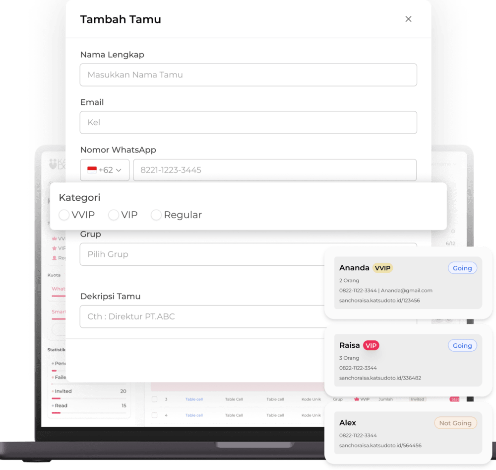 VVIP, VIP, or Regular : Identify the category of guests attending your event.